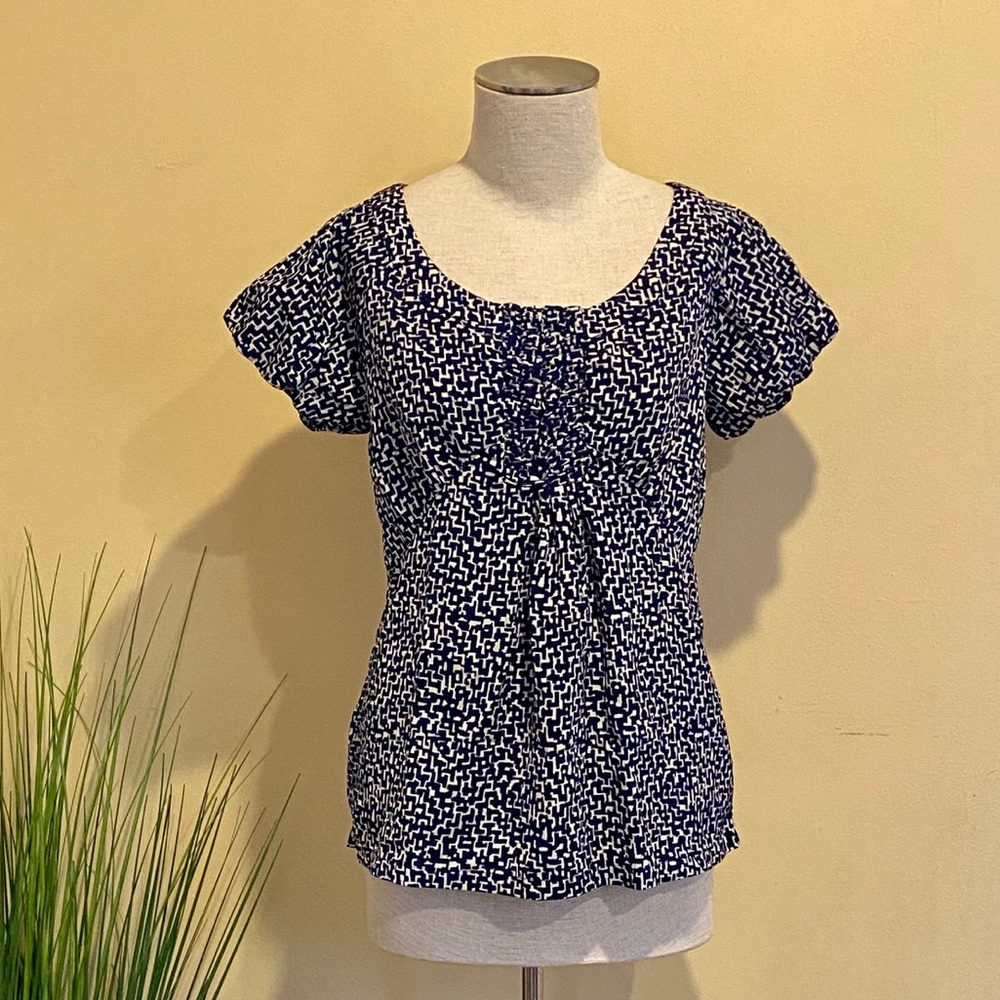 BANANA REPUBLIC Navy Blue & White Short Sleeve Top